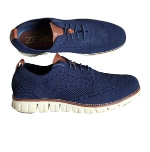 Cole Haan ZERØGRAND Stitchlite Wingtip Oxfords in Marine Blue and Ivory 10
